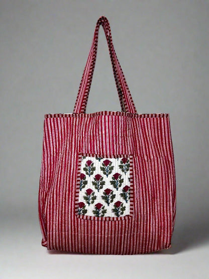 Rose Blossom Quilted Tote Bag