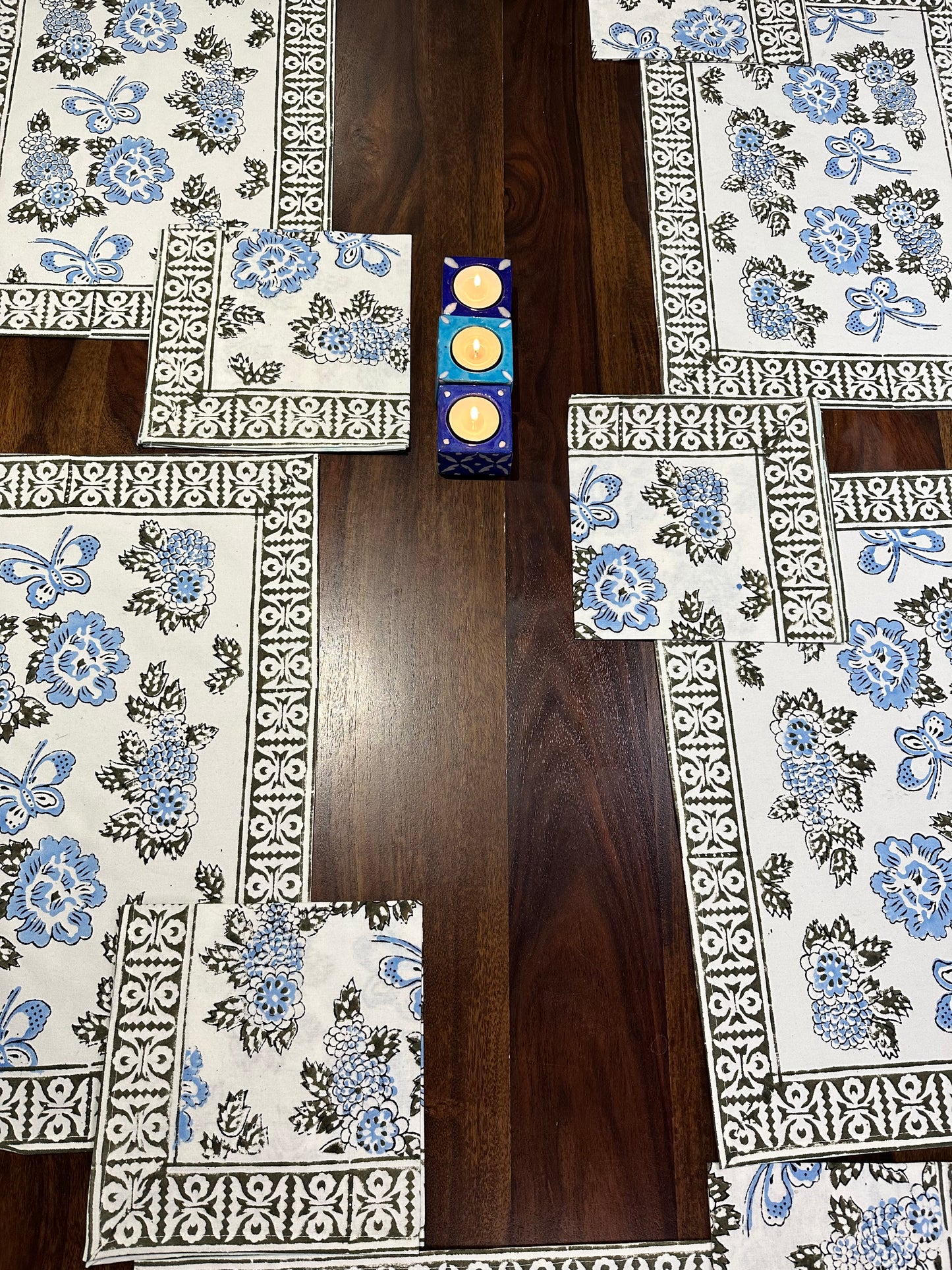 Butterfly BloomTable Mats & Napkins Set - Hand Block Printed