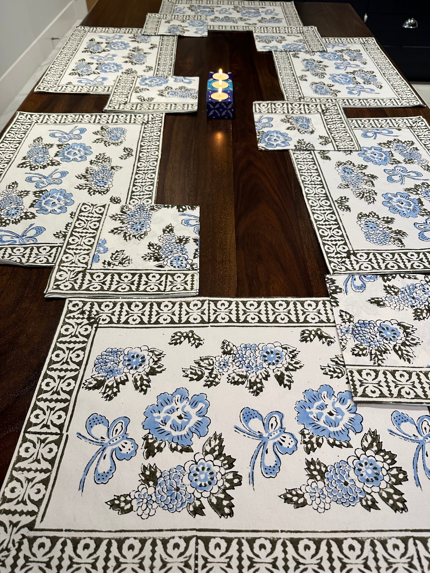 Butterfly BloomTable Mats & Napkins Set - Hand Block Printed