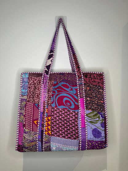 Violet Silk Patchwork Tote Bag