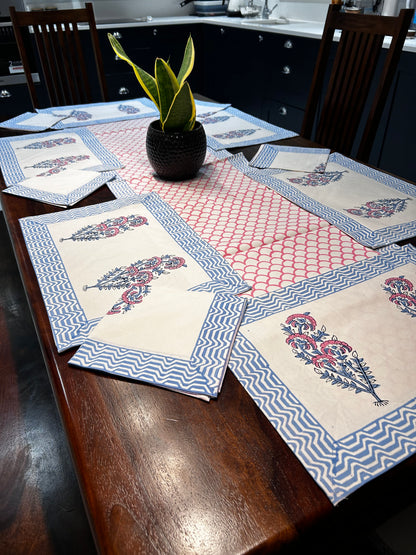 Table Mats, Runner and Napkins Set - Hand Block Printed