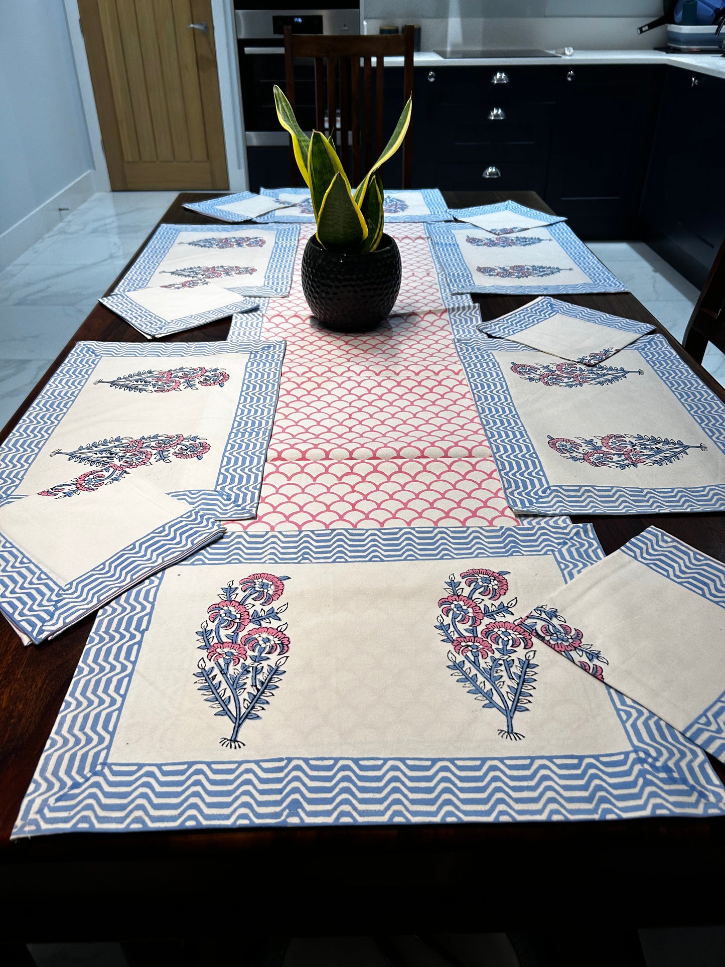 Table Mats, Runner and Napkins Set - Hand Block Printed