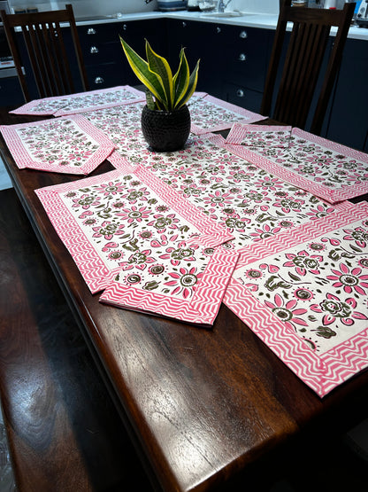 Table Mats, Runner and Napkins Set - Hand Block Printed