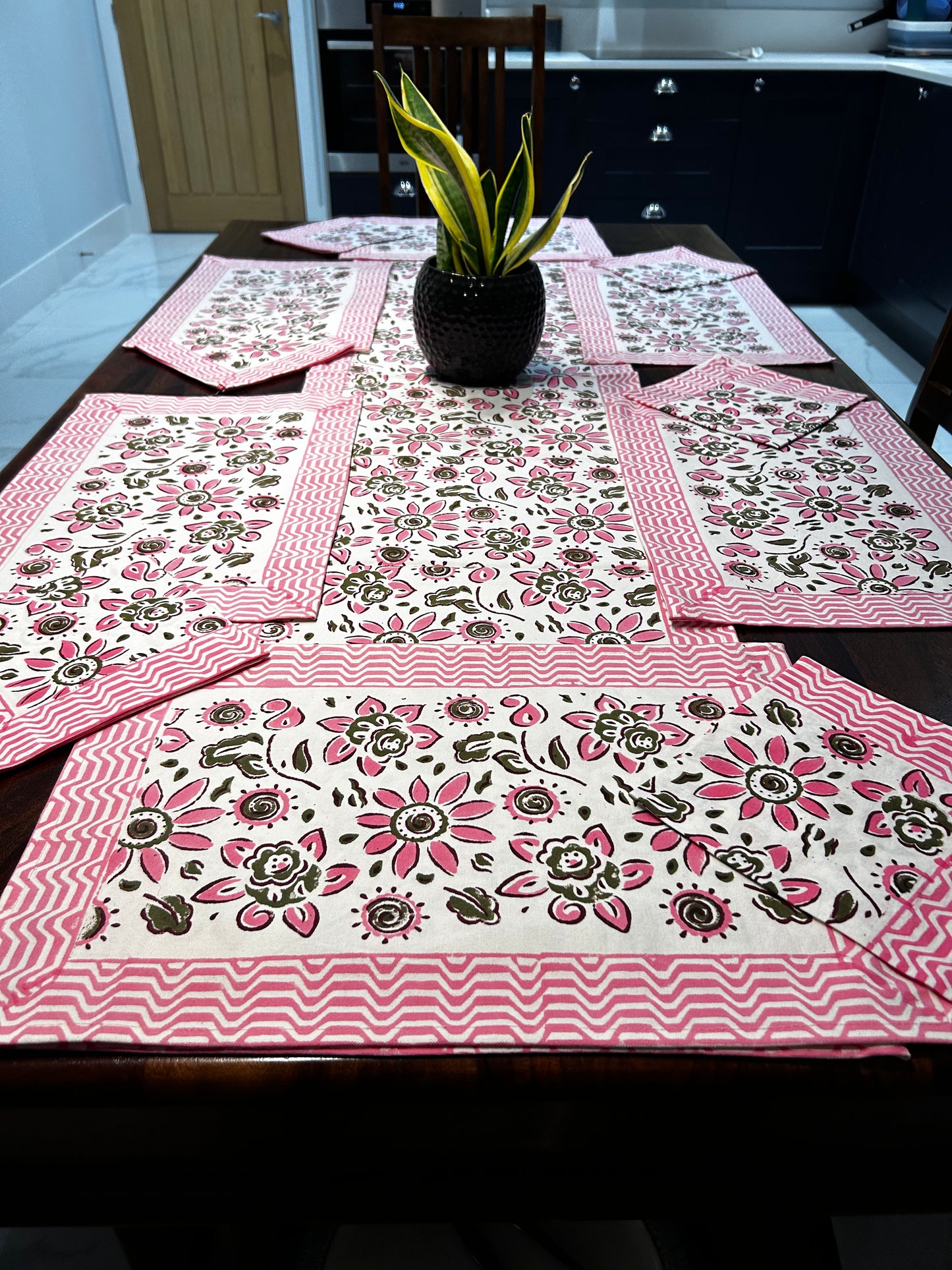 Table Mats, Runner and Napkins Set - Hand Block Printed