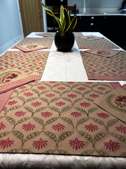 Table Mats, Runner and Napkins Set - Hand Block Printed