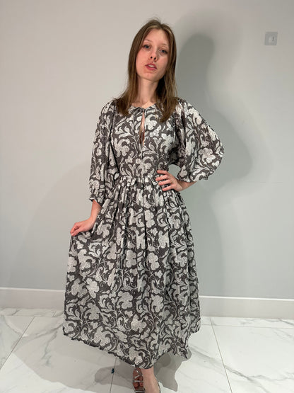 Riya Midi  Dress- Charcoal Garden