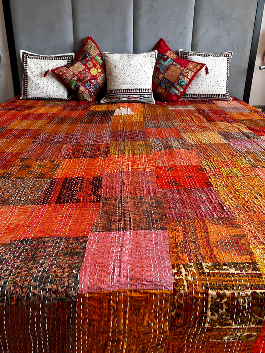 Sunset Silk Kantha Bed Cover