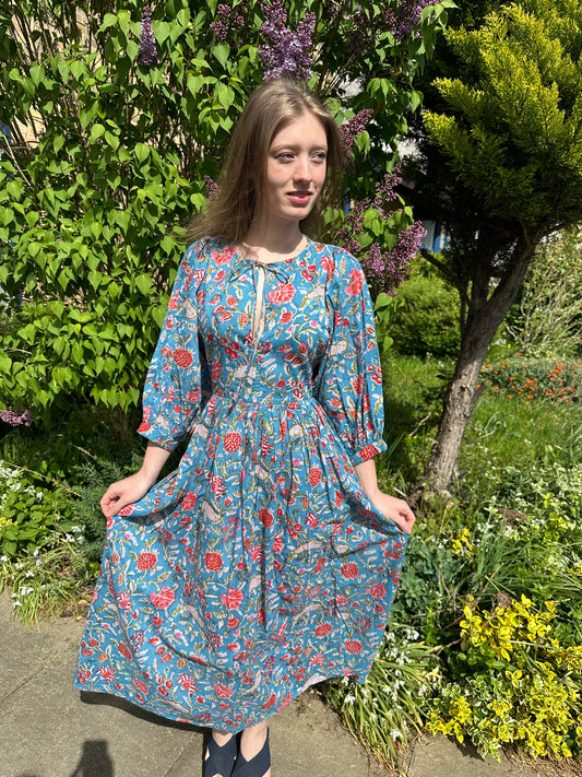 Riya Midi Dress- Teal Bloom