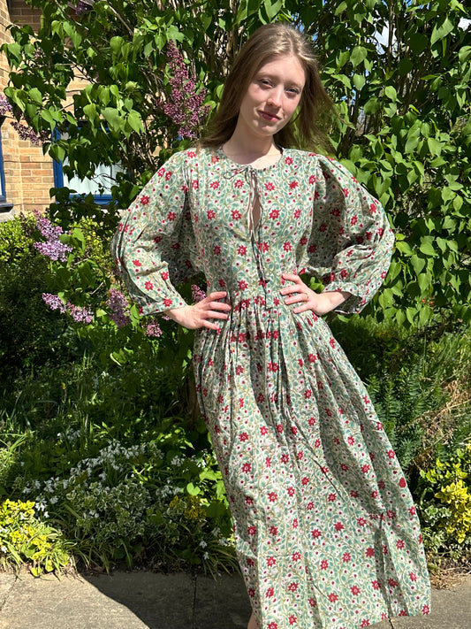 Riya Midi Dress- Olive Bloom