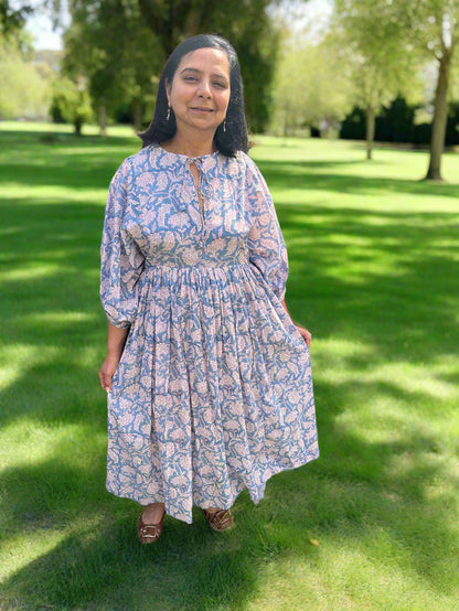 Riya Midi Dress- Azure Bloom
