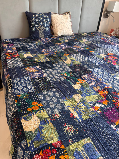 Sapphire Patchwork Kantha Bedcover