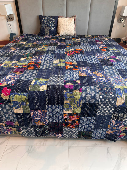 Sapphire Patchwork Kantha Bedcover