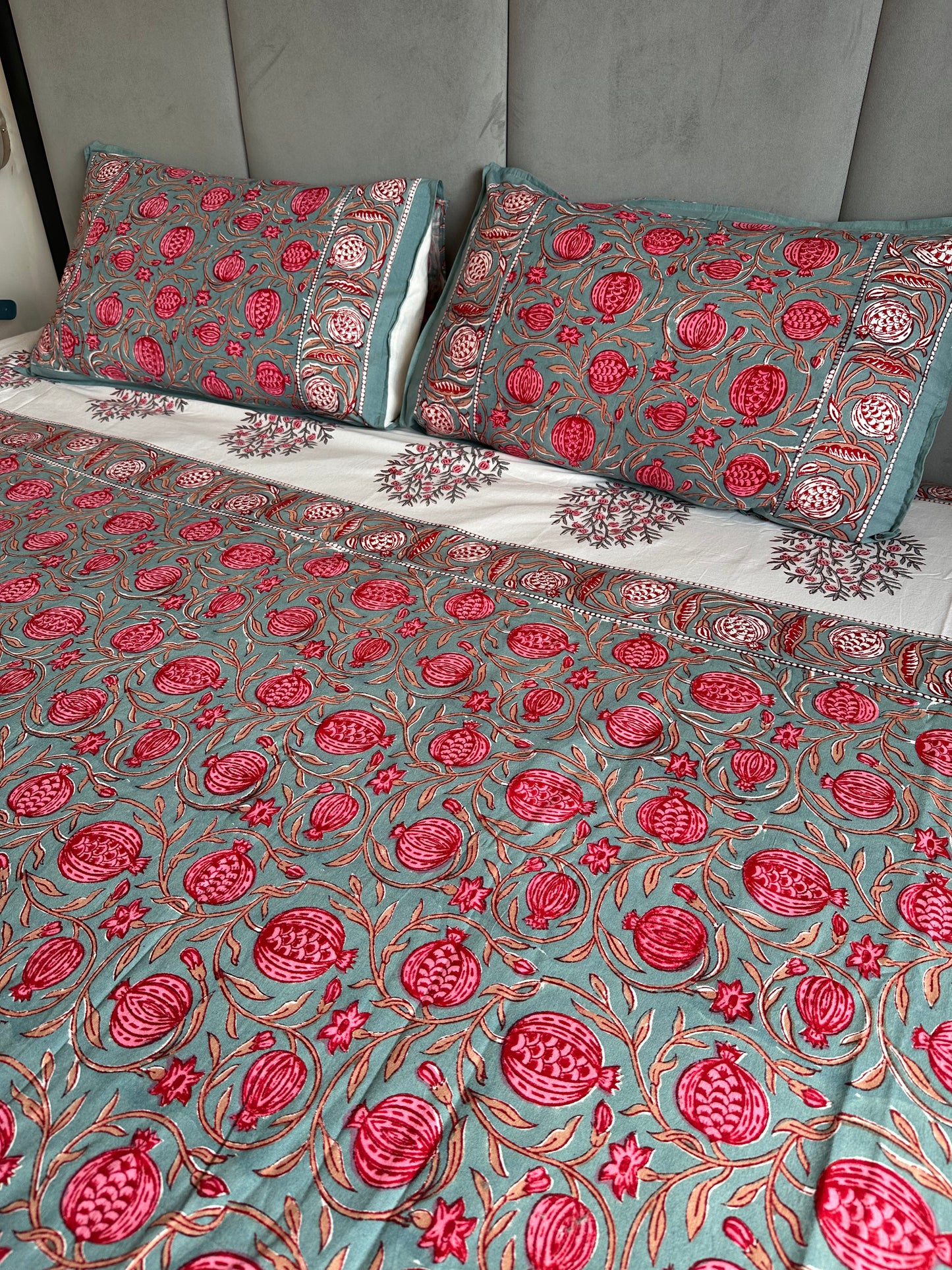 Pomegranate Harvest Block Printed Bed Set