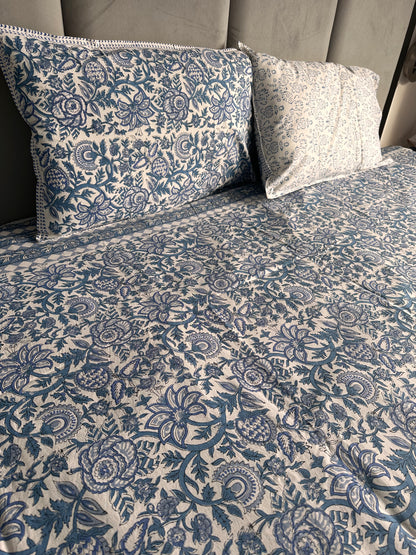 Indigo Blossom Block Printed Bed Set