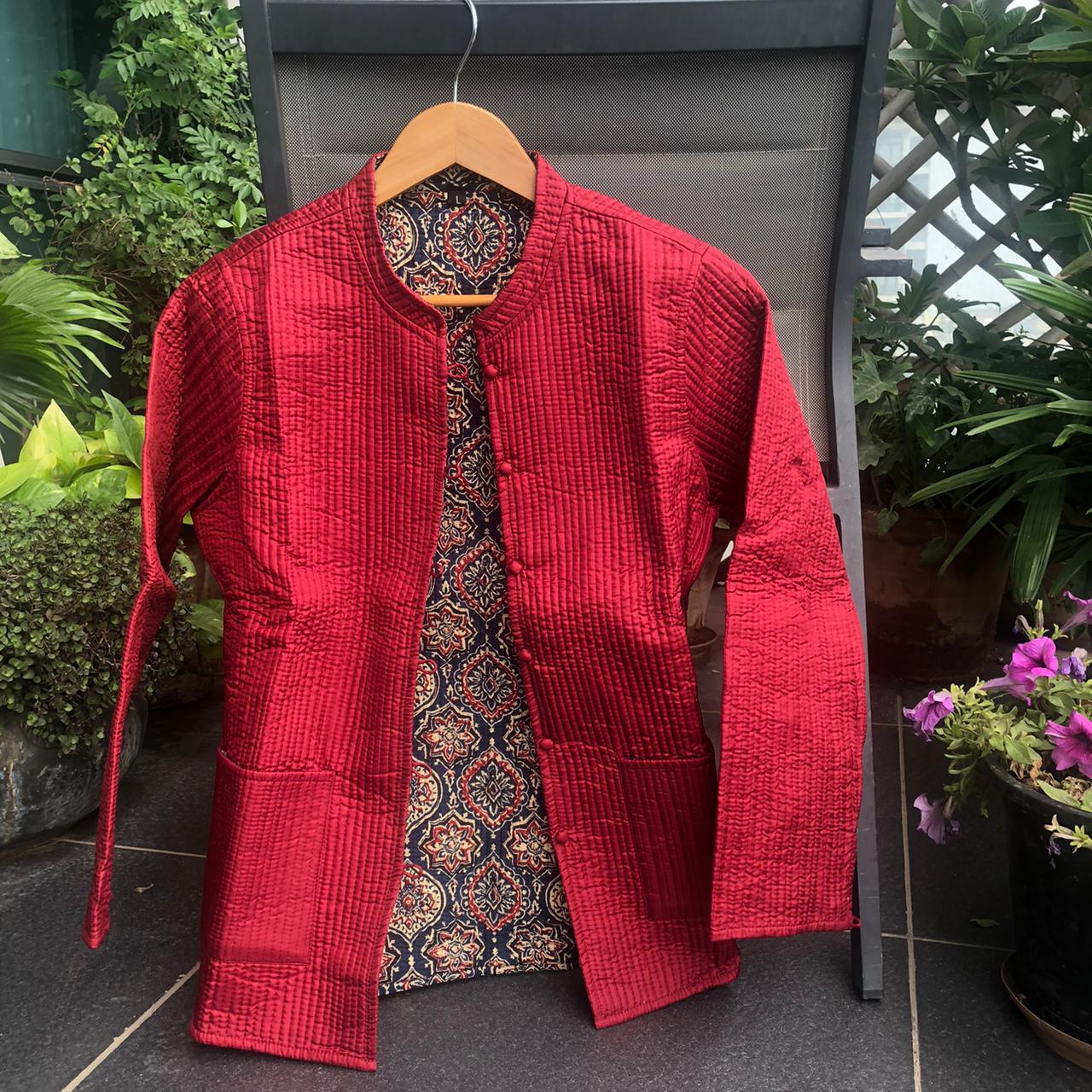 Crimson Symphony - Quilted Jacket