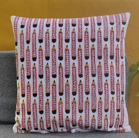 Pencils - Hand Embroidered Cushion Cover