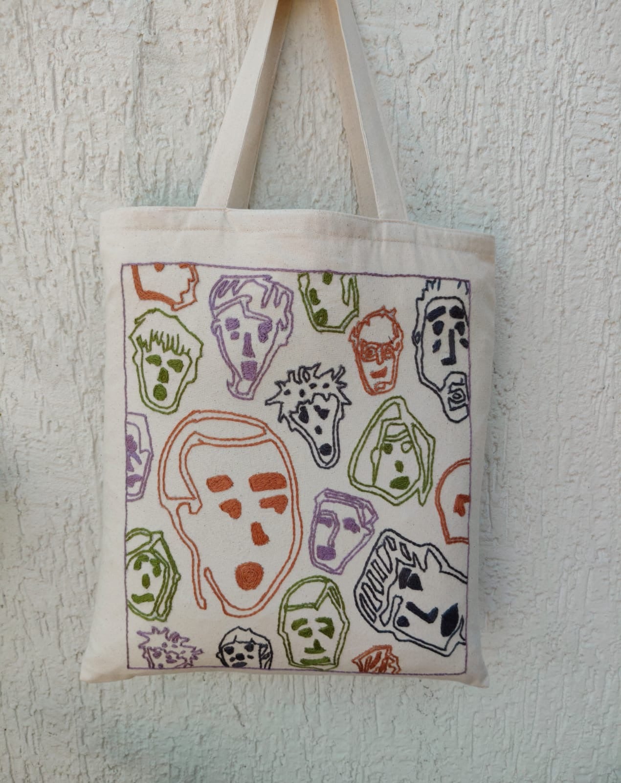 Faces - Embroidered Tote Bag
