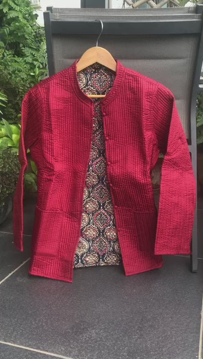 Crimson Symphony - Quilted Jacket