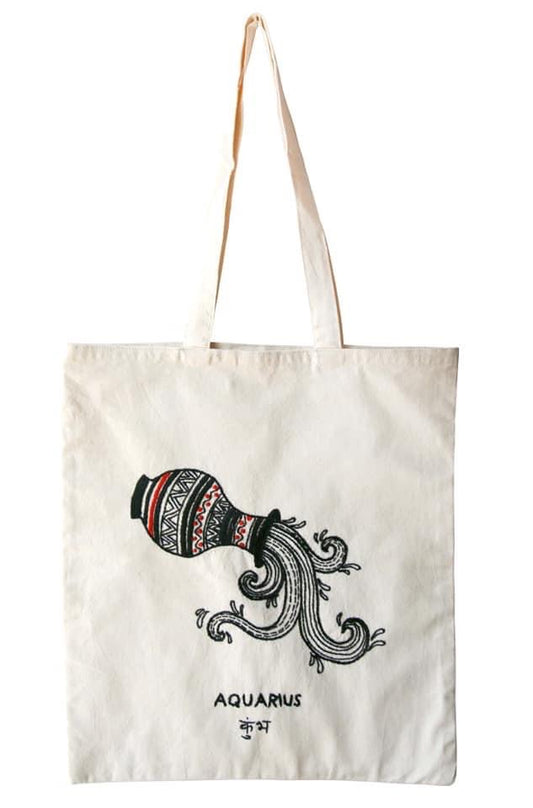 Zodiac Sign - Aquarius - Embroidered Tote Bag