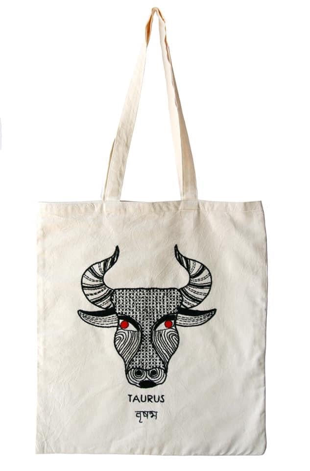 Zodiac Sign - Taurus - Embroidered Tote Bag