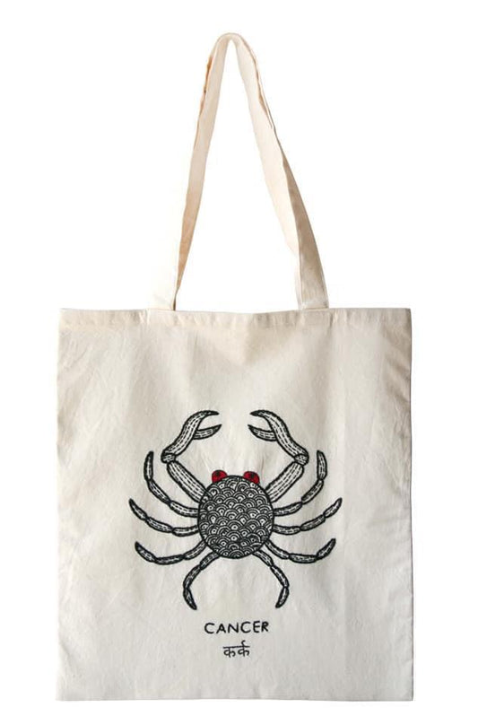 Zodiac Sign - Cancer - Embroidered Tote Bag