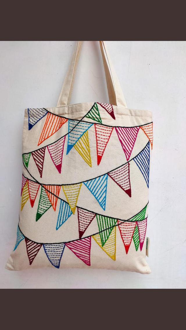 Colourful Bunting - Embroidered Tote Bag