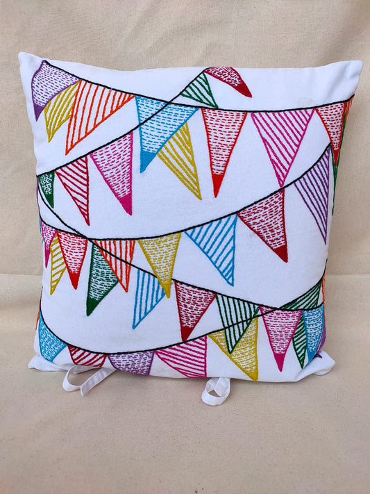 Colourful Bunting - Hand Embroidered Cushion Cover