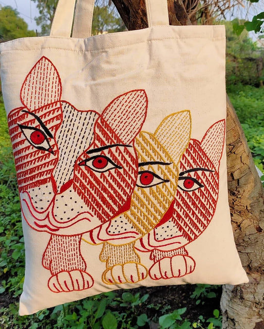 Cats & Paws - Embroidered Tote Bag