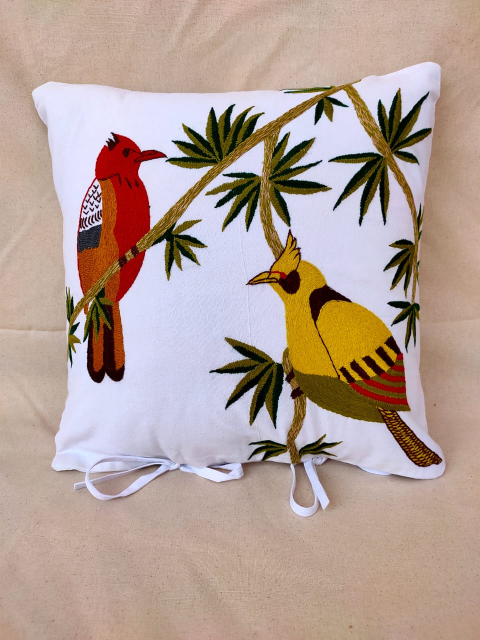 Exotic Birds Paradise - Nature's Melody - Hand Embroidered Cushion Cover